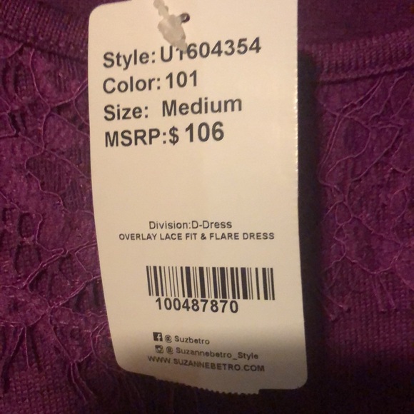 SUZANNE BETRO SIZE Medium N.W.T Color Plum 37”Top to Bottom 20”Armpit to Armpit - Picture 7 of 7